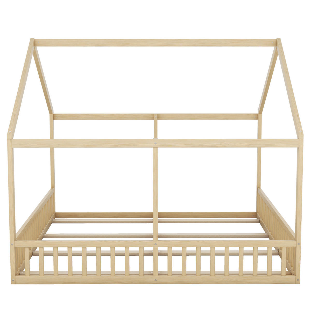 KINDERBETT aus Kiefer 204x187x168 cm Natur 2-in-1 Hausbett mit Absturzsicherung und Mittelgeländer - Naturfarben, Holz (90/200cm) - Modfu