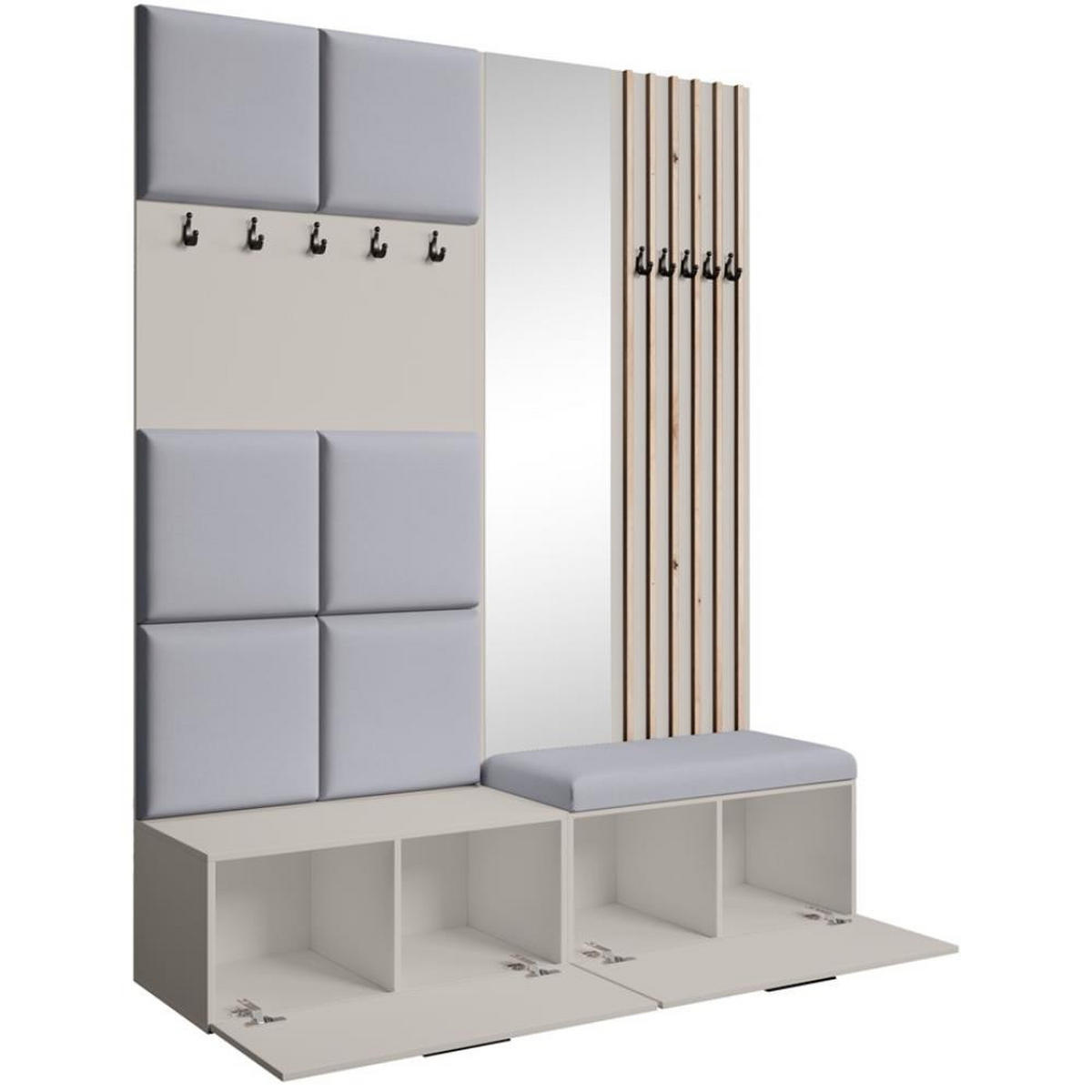GARDEROBE Margaret I+II 162/203/43 mit gepolsterten Paneelen/Lamellen/Spiegel - Kaschmir/Schwarz, Holzwerkstoff/Kunststoff (162/203/43cm) - Beautysofa