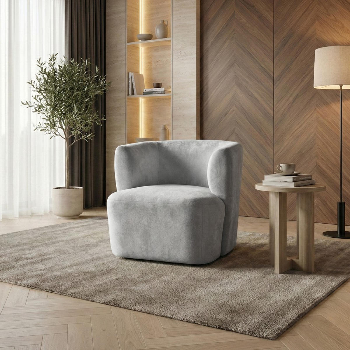 SESSEL Nori hellgrau velour - Hellgrau/Schwarz, Kunststoff/Textil (75/68/72cm) - Beautysofa