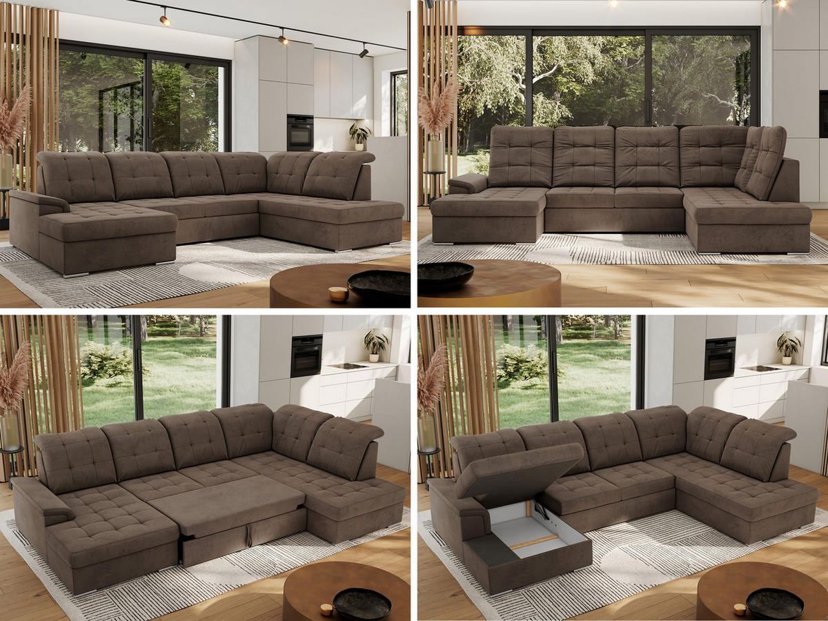 WOHNLANDSCHAFT MADRITO U - Braun Velorus - Rechts - Silberfarben/Braun, Textil/Metall (323/89/204cm) - MKS