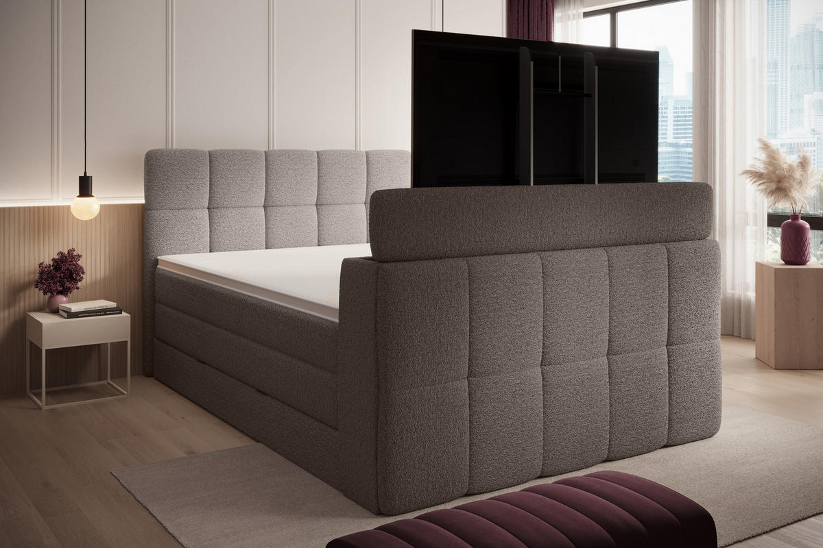 BOXSPRINGBETT Madison 3 braun 200/200 H2/H3 mit TV-Lift - Braun, Textil (200/200cm) - wonello