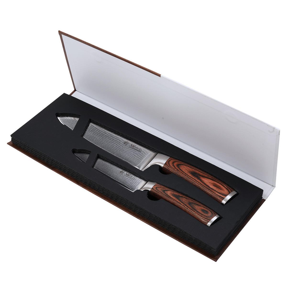 SANTOKU Damastmesser-Set I EDIB - Braun, Holz/Metall - Wakoli