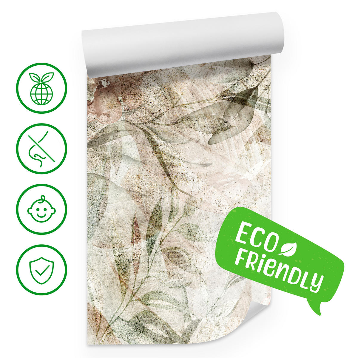 FOTOTAPETE für Schlafzimmer Retro Blumen Blätter Beton Abstrakt Vintage 200x140 - Beige/Braun, Papier (200/140cm) - Muralo