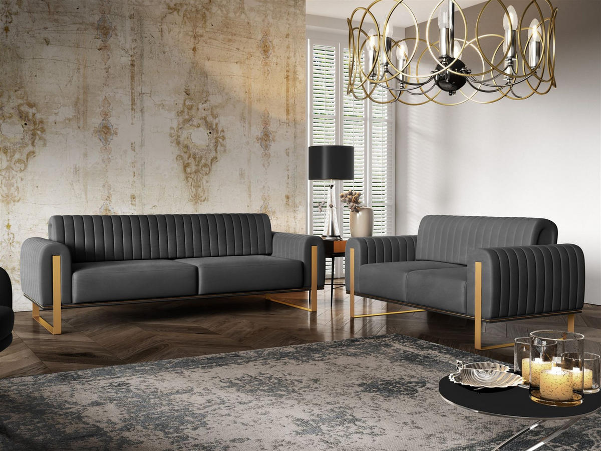 SOFASET Valerie 3-2 Und Drehsessel - Anthrazit, Holzwerkstoff/Textil (228/79/90cm) - Fun Möbel