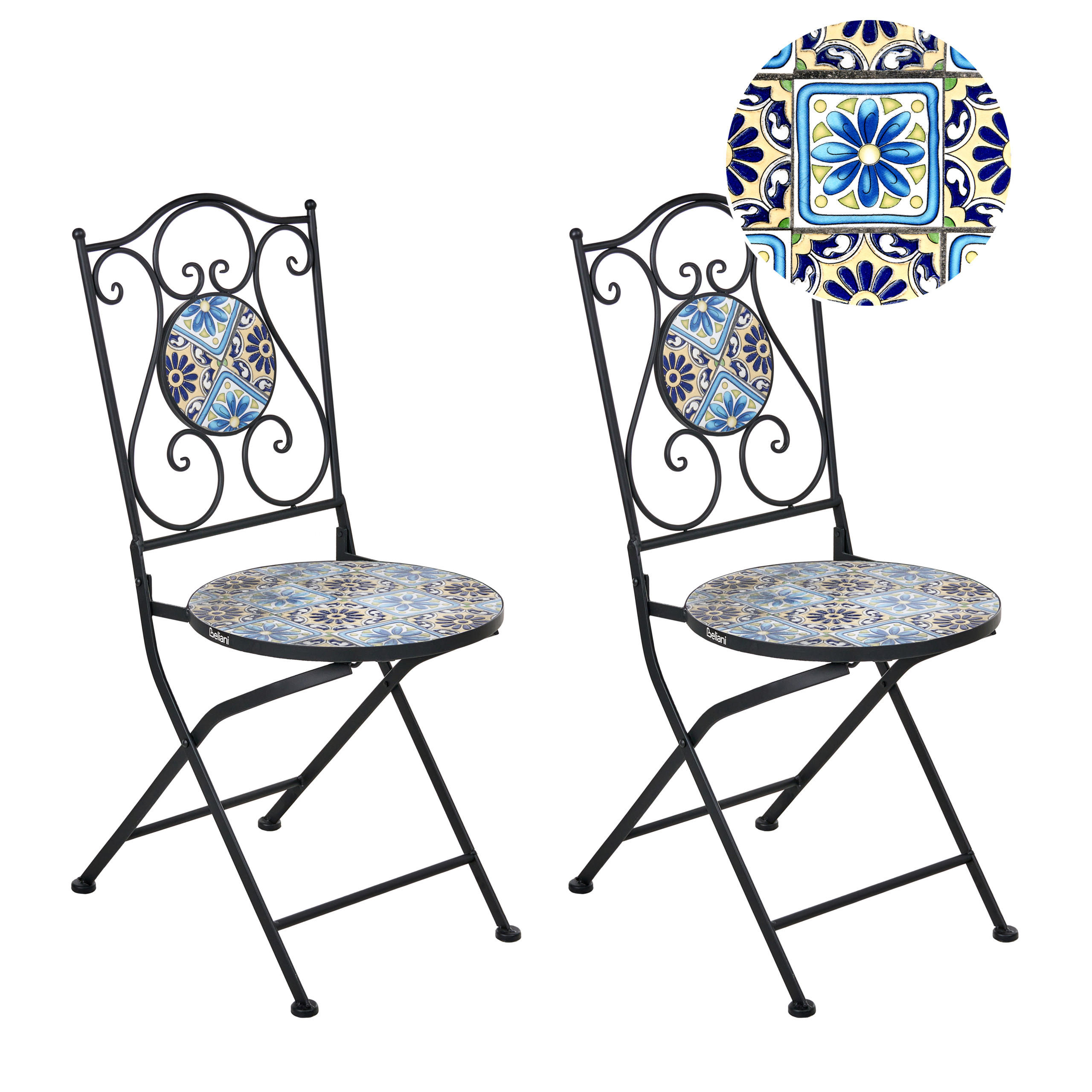 GARTENSTUHL 2er-Set Schwarz Aggius - Blau/Schwarz, Metall (87/47/39cm) - Beliani