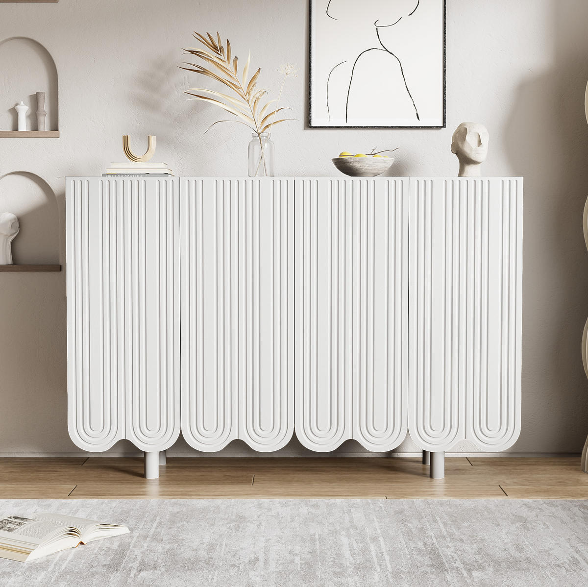 SIDEBOARD 120/37,5/80,8 cm Weiß aus MDF mit 4 Türen - Weiß, Holzwerkstoff (120/80.8/37.5cm) - OKWISH