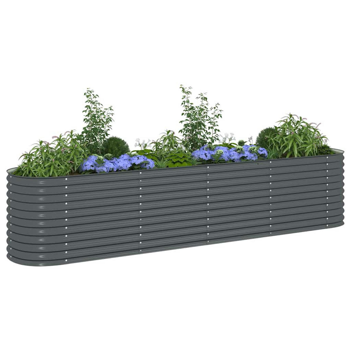 RUNDES Hochbeet für Garten BLUMO | Verzinkter Stahl | 400x80x81cm, Grau - Grau, Metall (400/81/80cm) - DELUKE