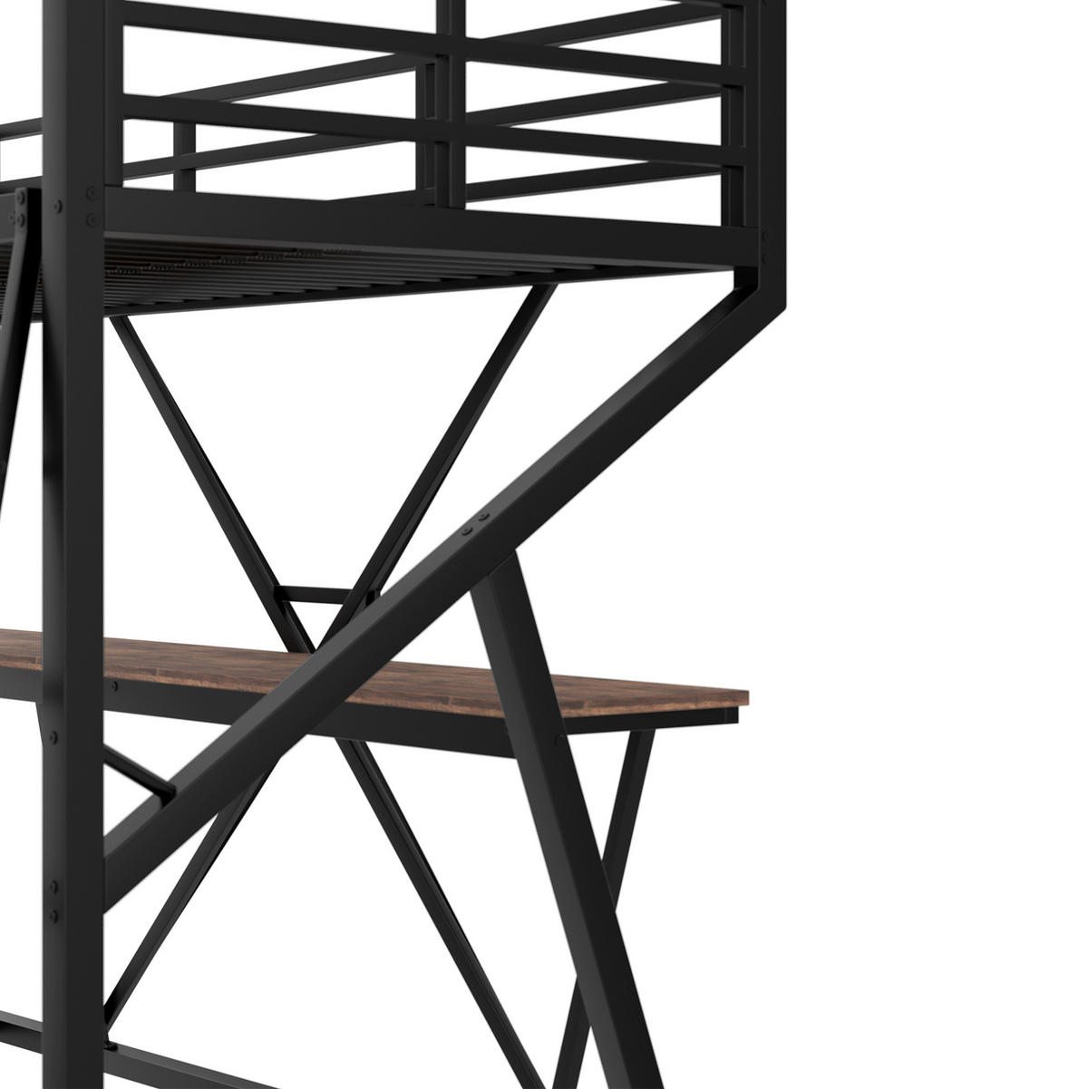 HOCHBETT 90/200 cm aus Metall mit Schreibtisch, LED, Schwarz - Schwarz, Metall (90/200cm) - OKMYHOME