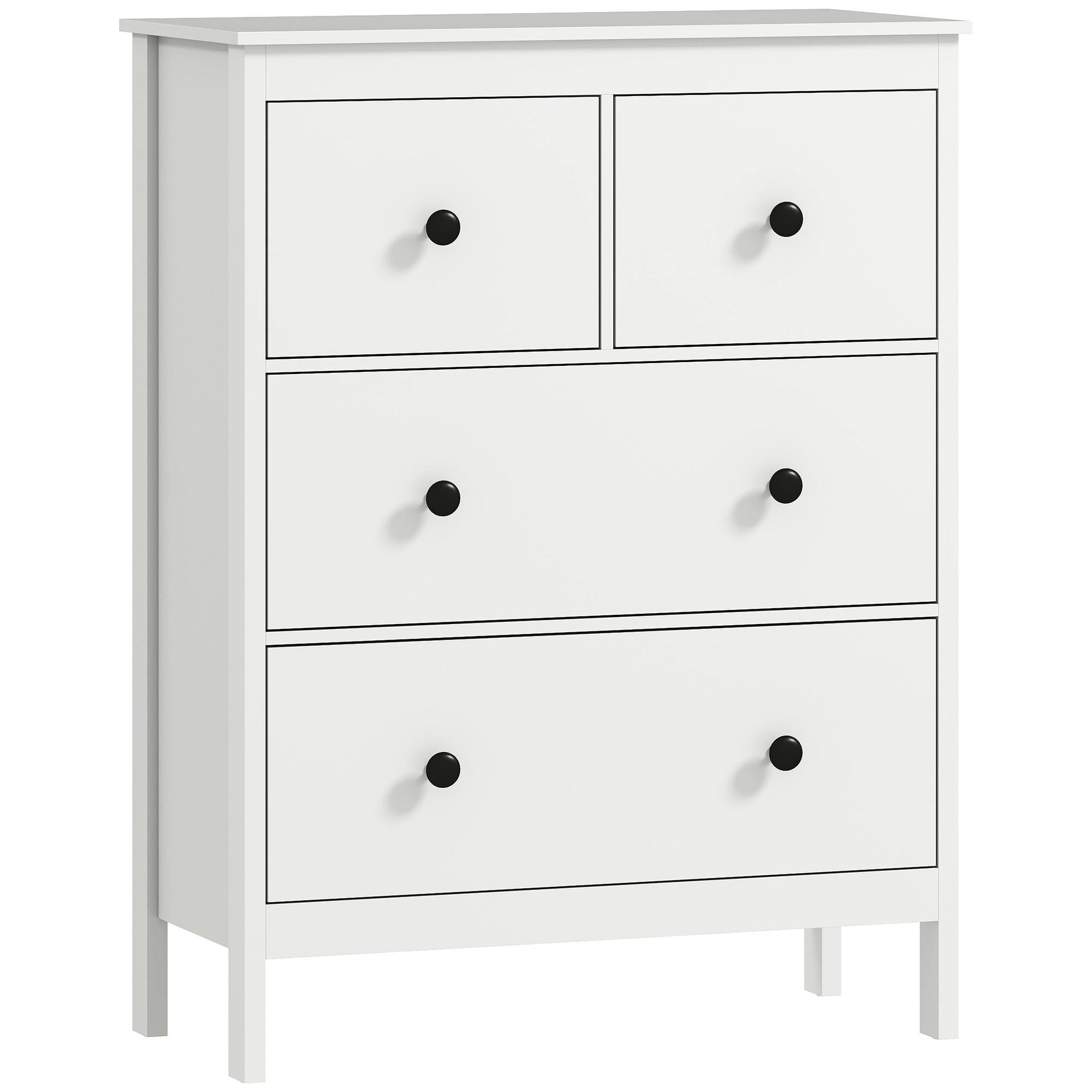 KOMMODE Moderner Sideboard mit 4 Schubladen für Wohnzimmer Weiß - Schwarz/Weiß, Holzwerkstoff/Kunststoff (35/97/74cm) - HOMCOM