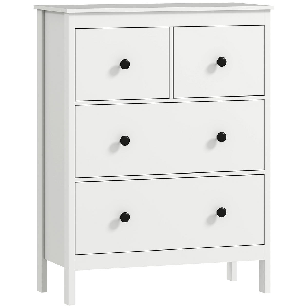 KOMMODE Moderner Sideboard mit 4 Schubladen für Wohnzimmer Weiß - Schwarz/Weiß, Holzwerkstoff/Kunststoff (35/97/74cm) - HOMCOM