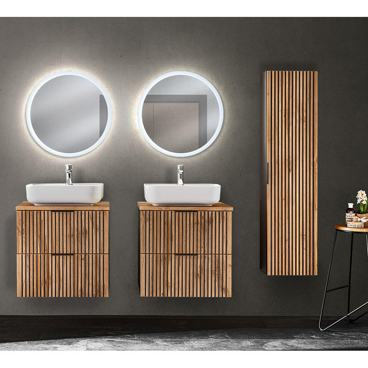 BADMÖBEL-SET 5-TLG. Xanten-56 - Braun, Holzwerkstoff (190/200/47cm) - Lomado