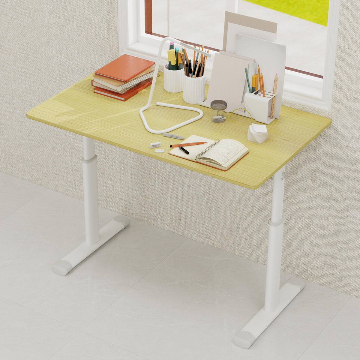 SCHREIBTISCH Holzfarben 100/60/90 cm höhenverstellbar - Naturfarben, Metall (60/100/90cm) - PANGIVO