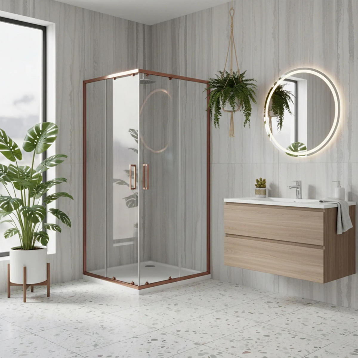 DUSCHKABINE Rea City 90x90 Brush Copper mit Duschwanne Savoy - Kupferfarben, Glas (90/90/190cm) - REA