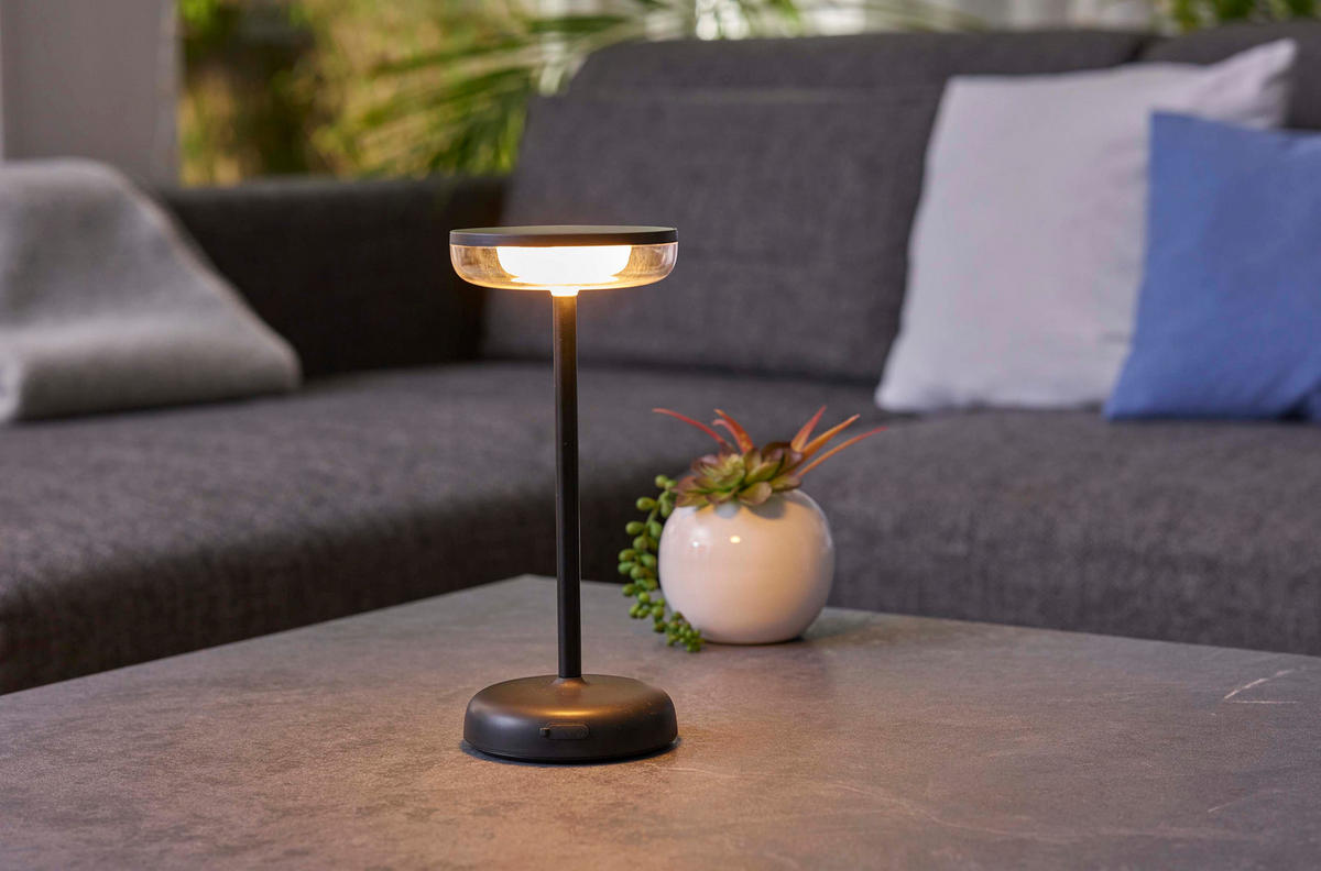 LED-SOLAR-TISCHLEUCHTE - stufenlos dimmbar mit warmweißem Licht für Innen- und Außenbereich, wetterbeständig, schwarz, 2er-Set - Schwarz, Kunststoff (11/25.1/11cm) - Northpoint