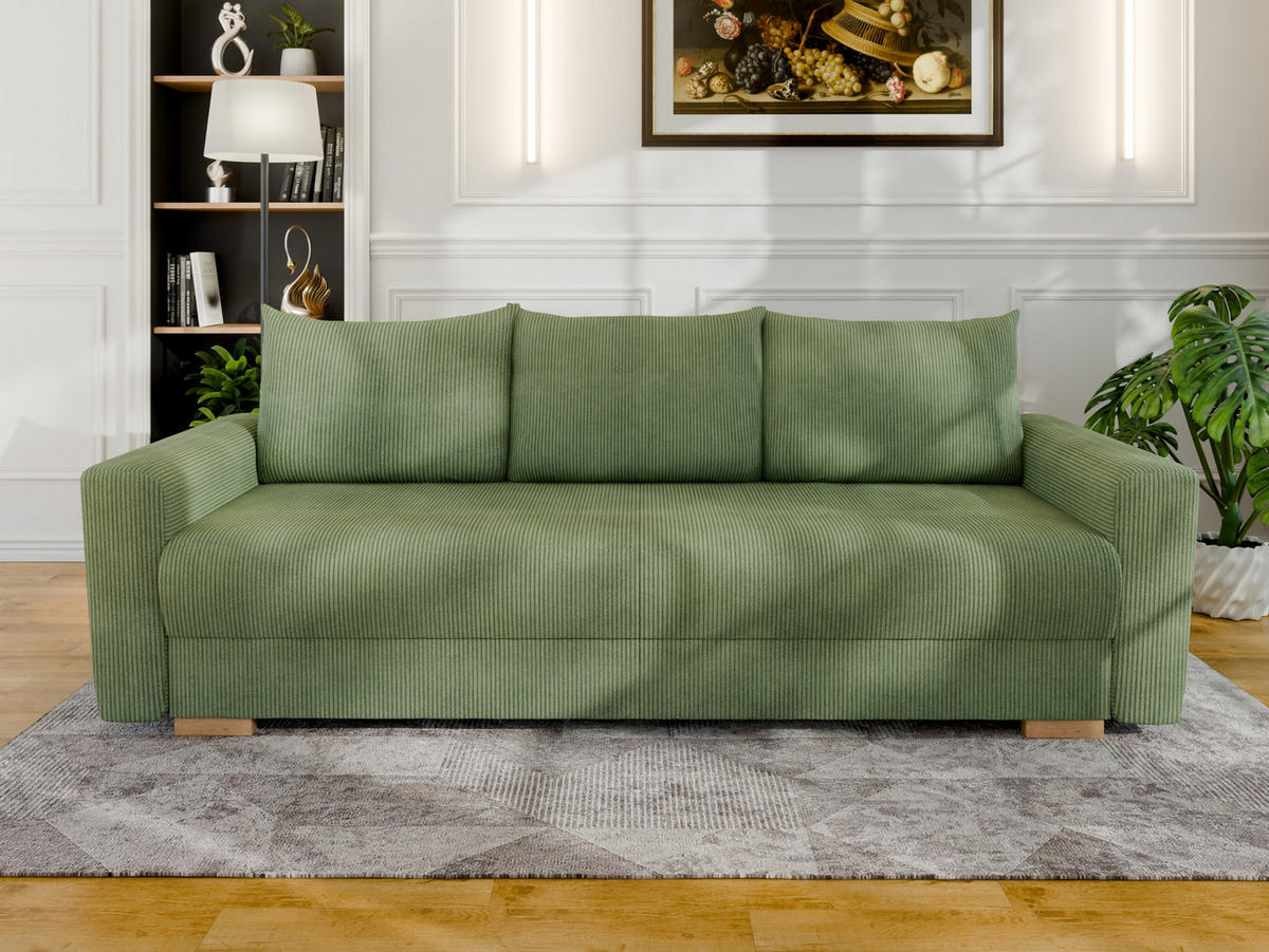 3-SITZER-SCHLAFSOFA ELMA mit Bettfunktion, grün - Grün, Holz (92.5/79/230cm) - Panda Möbel