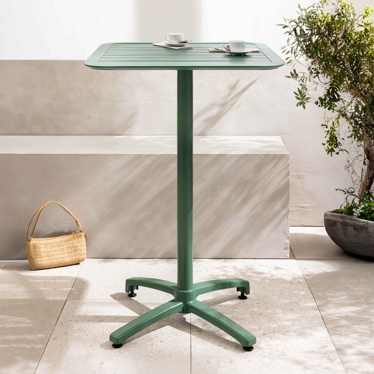 HOCHTISCH 60 x 60 cm, Dunkelgrünen - Grün, Metall (60/60/108cm) - Oviala