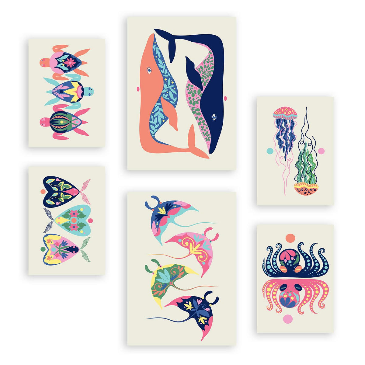 POSTER Set Mit 6 Wasserkreaturen In Tiere Zusammenfassungen A3 & A4 Rahmenlos - Klar, Papier (29/3cm) - Nacnic