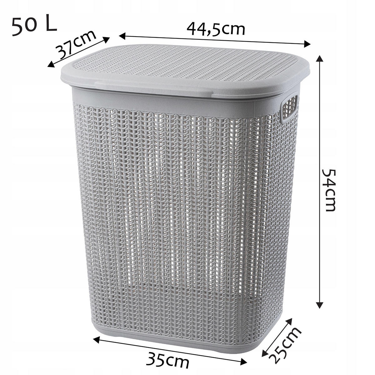 KADAX Wäschekorb 50L großer Kunststoffbehälter mit Deckel grau - Grau, Kunststoff (44.5/37/54cm) - KADAX