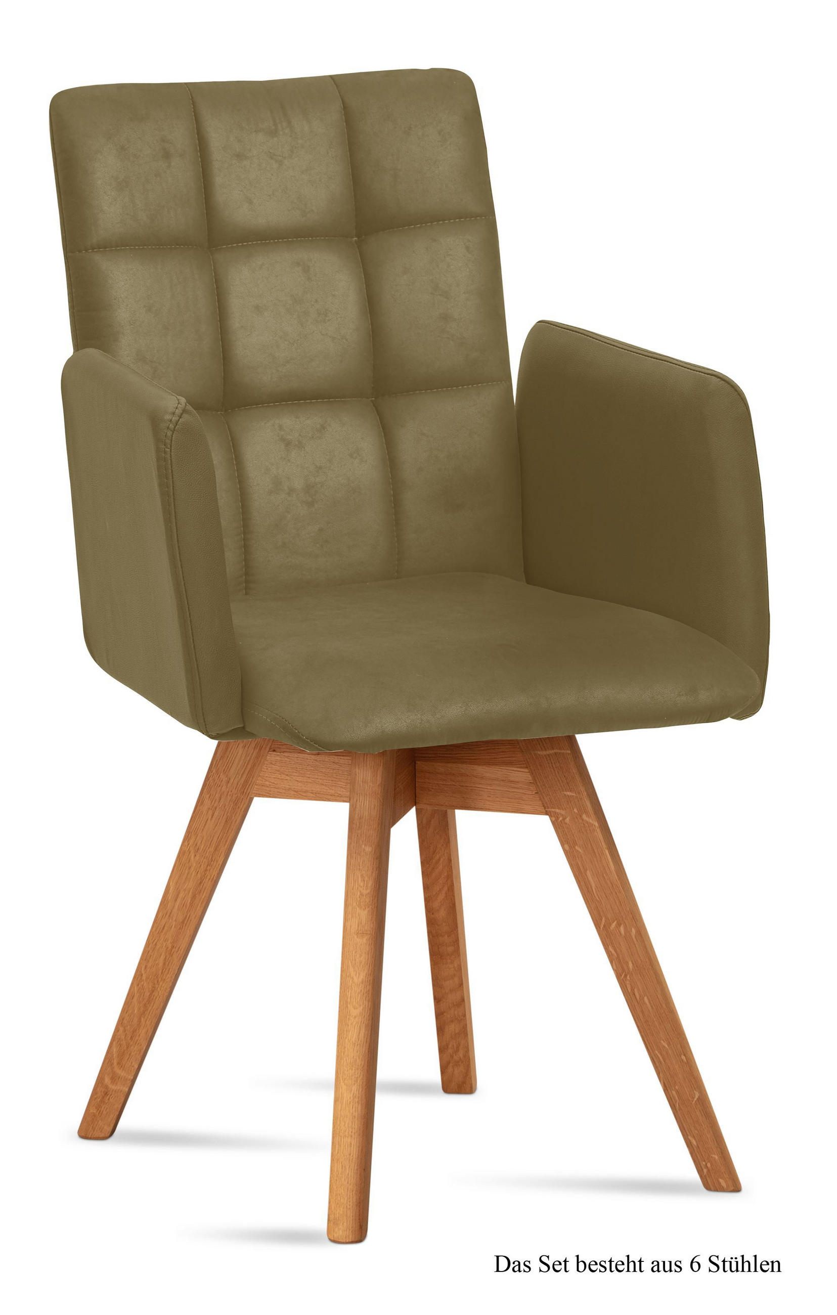 ARMLEHNSTUHL drehbar (6er-Set) Dorie 52x91x60 Eiche geölt/Olivgrün - Eichefarben/Olivgrün, Kunststoff (60/91/52cm) - 58aufmkessel
