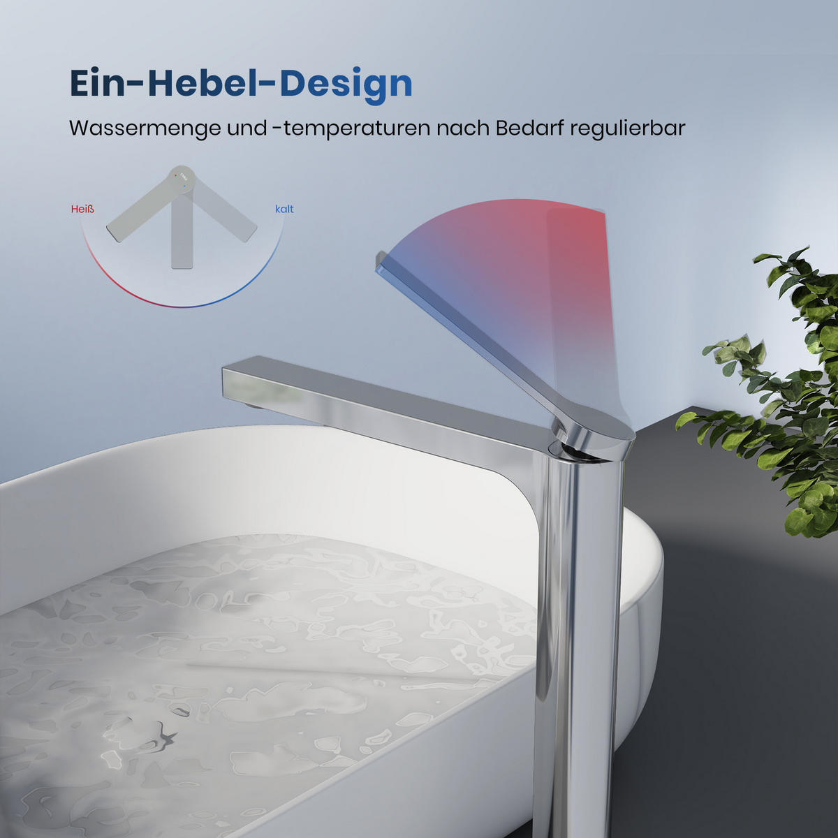 WASCHTISCHARMATUR mit Zertifiziertem Filterelement Verchromt Hoher Stil - Chromfarben, Metall (23.3/4.6/33.5cm) - EMKE