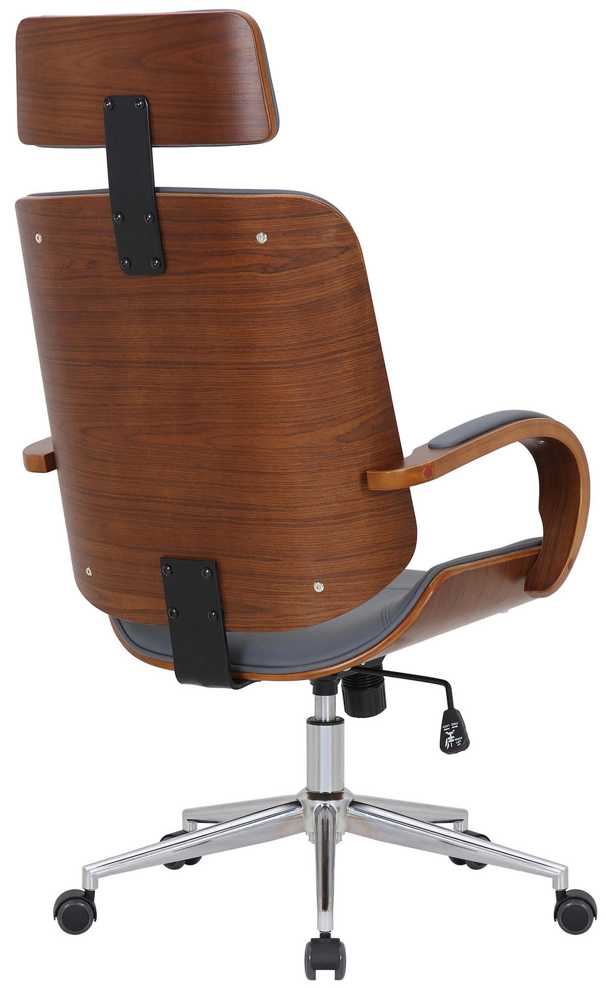 BÜROSTUHL KINGO 118x70x70 Walnuss/Grau Kunstleder - Grau, Leder/Metall (70/118/70cm) - DELUKE