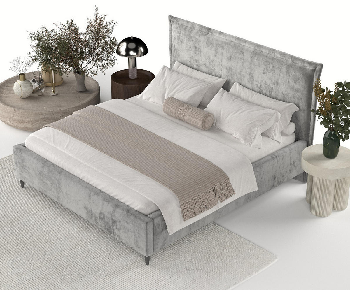 POLSTERBETT Cape Cod Grau 120/200 cm im Chenille-Stoff - Schwarz/Naturfarben, Holz/Holzwerkstoff (120/200cm) - Maison de Reve