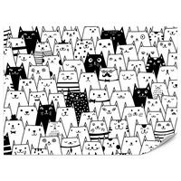 FOTOTAPETE für Kinderzimmer Schwarze Weiße Comic Katzen 350x256 - Schwarz/Weiß, Papier (350/256cm) - Muralo