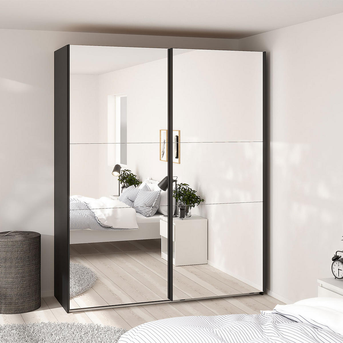 SCHIEBETÜRENSCHRANK, Como, Schwarz, Holzwerkstoff, 179 x 67 x 221 cm - Schwarz, Holzwerkstoff (179/221/67cm) - ebuy24