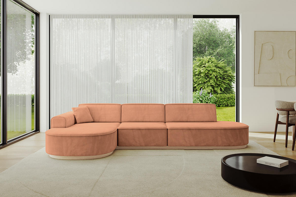 ECKSOFA Ottomane Links MARI-L2-v1 - 328x171x83 cm Orange Velours - Orange, Holzwerkstoff/Textil (328/171cm) - ALTDECOR