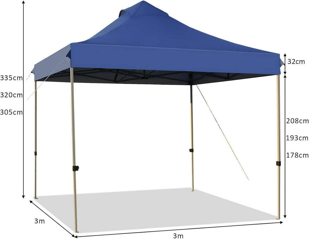 POP-UP-UBERDACHUNGSZELT Dunkelblau - Dunkelblau, Textil (300/335/300cm) - COSTWAY