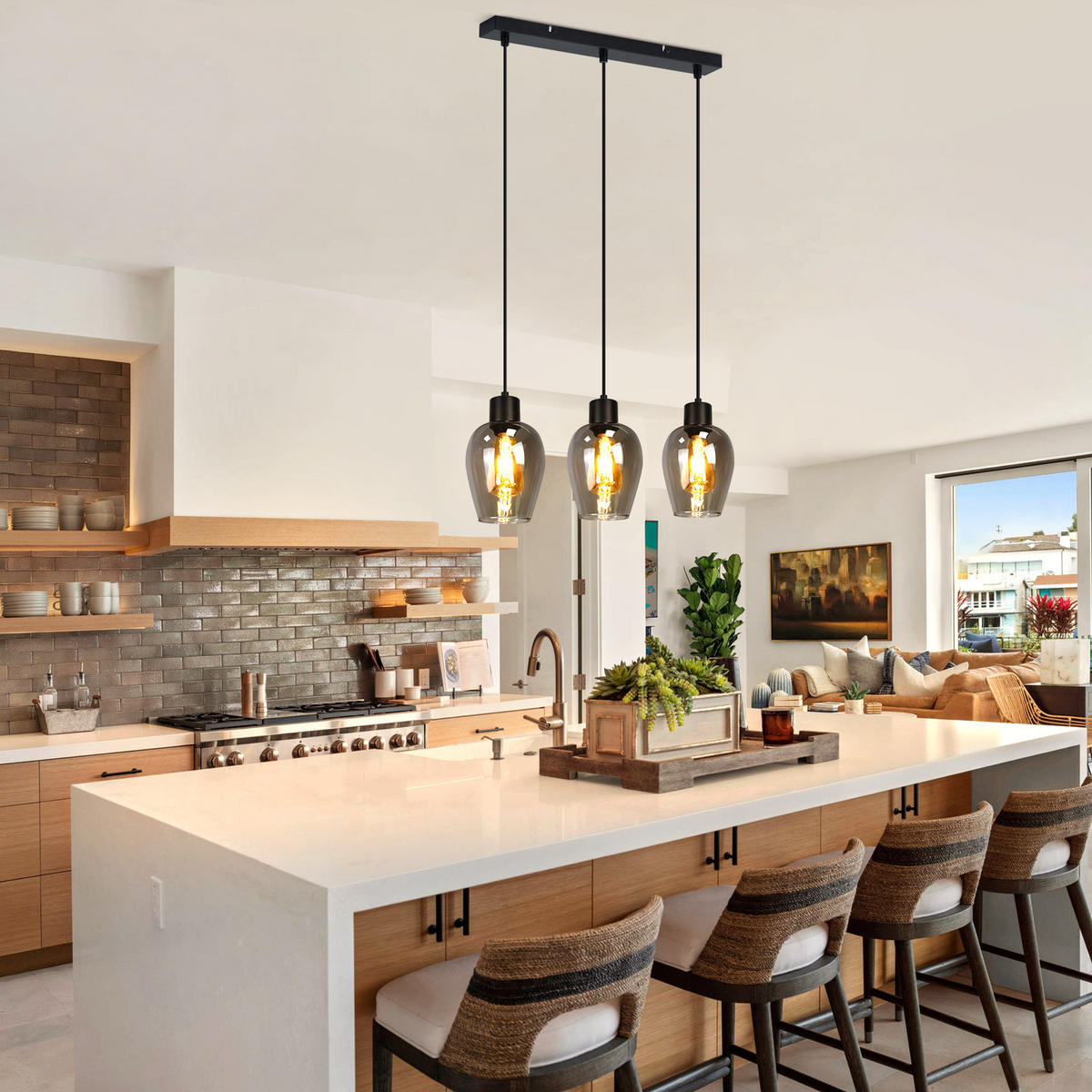 PENDELLEUCHTE Robert 48/5/120 cm - Schwarz, Glas (48/5/120cm) - ZMH