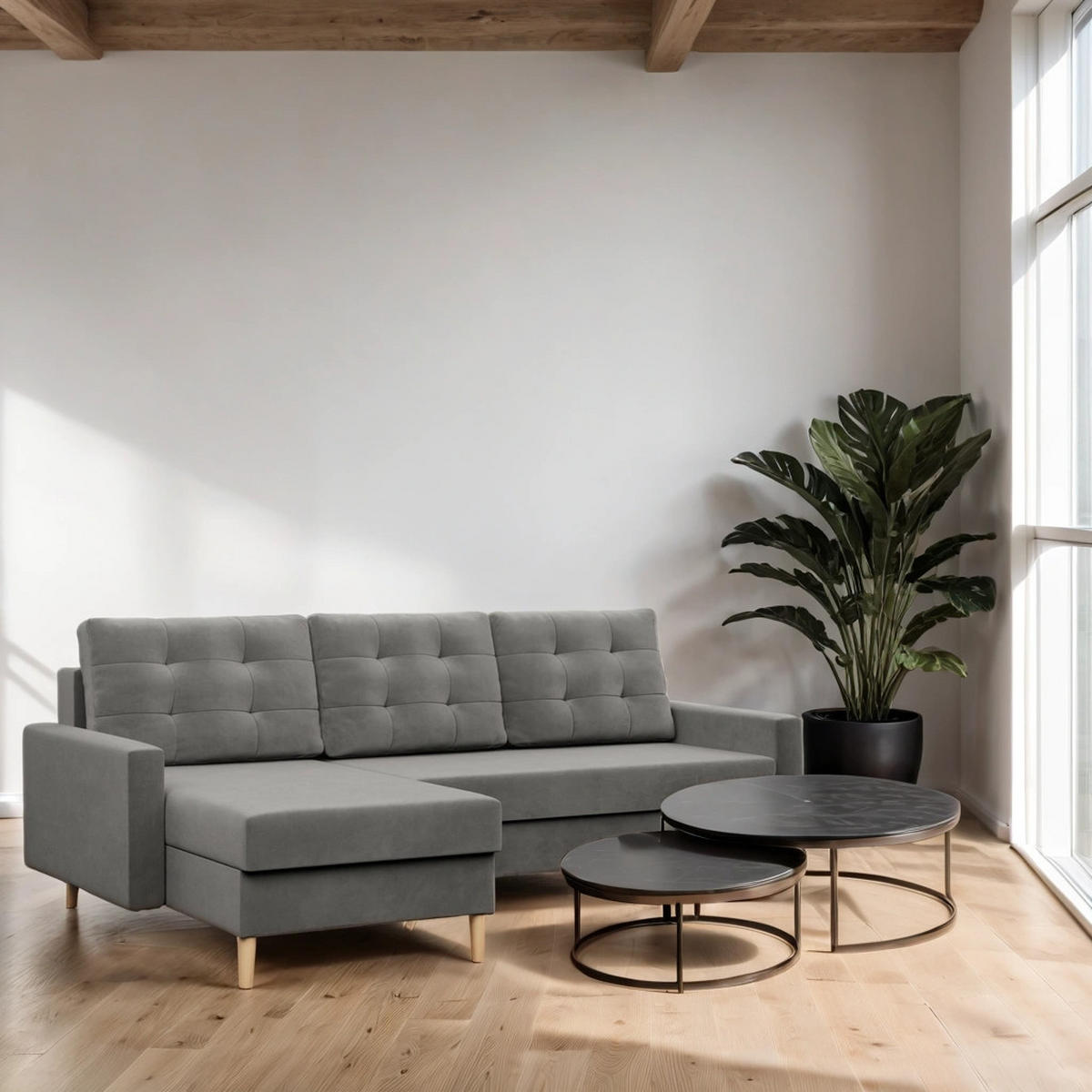 ECKSOFA Blank hellgrau - Hellgrau, Textil (223/140cm) - SIMKAM Furniture