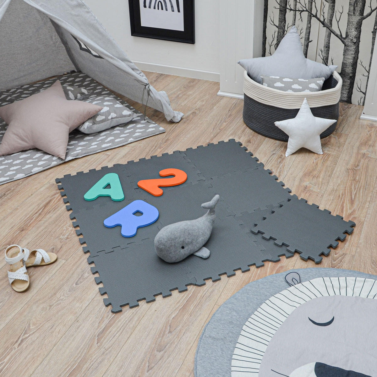 SPIELMATTE ab Null - 90 cm Baby Puzzlematte Grau - Grau, Kunststoff (30/30cm) - Littletom