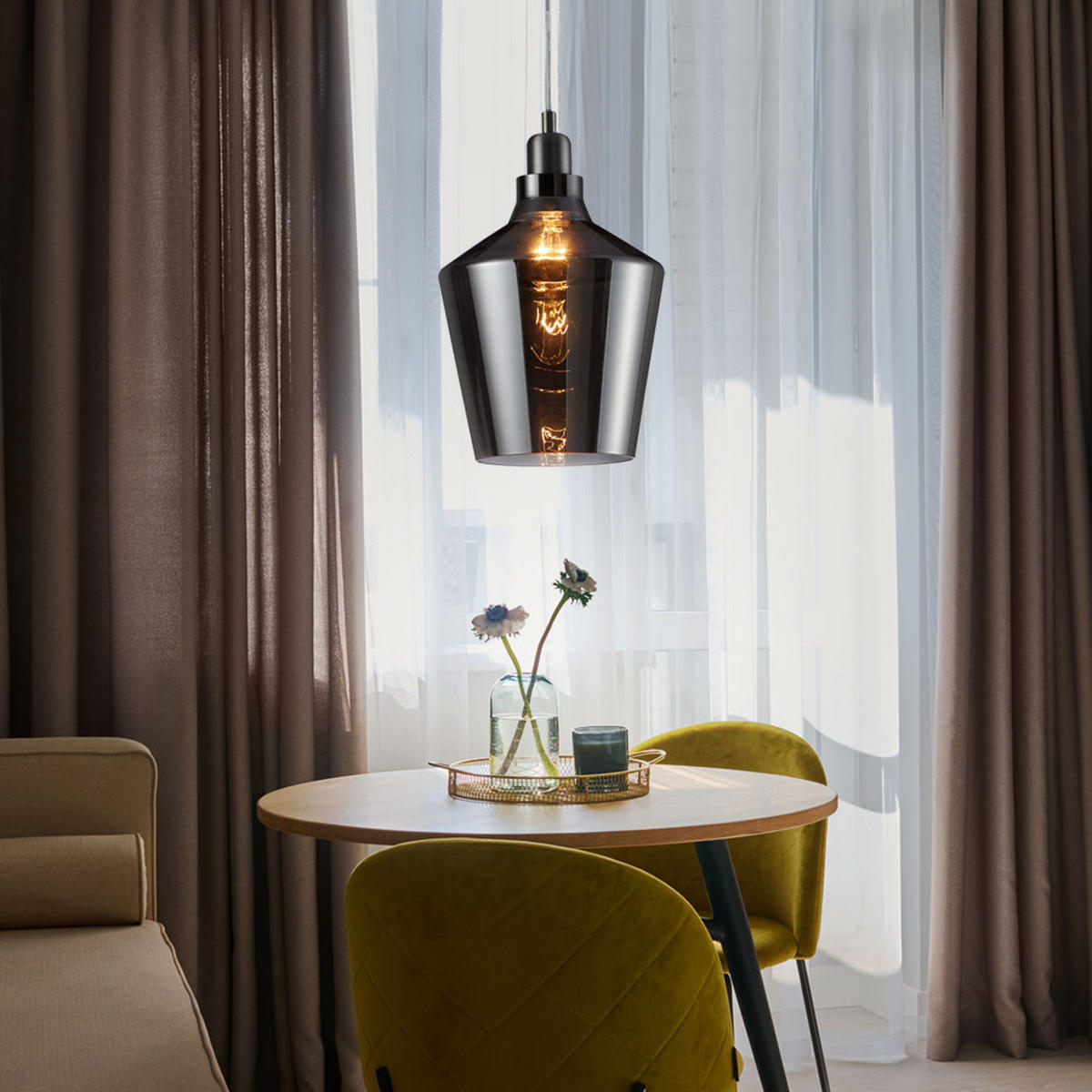 HÄNGELEUCHTE Metall Glas Schwarz - Schwarz, Glas (20/20/130cm)