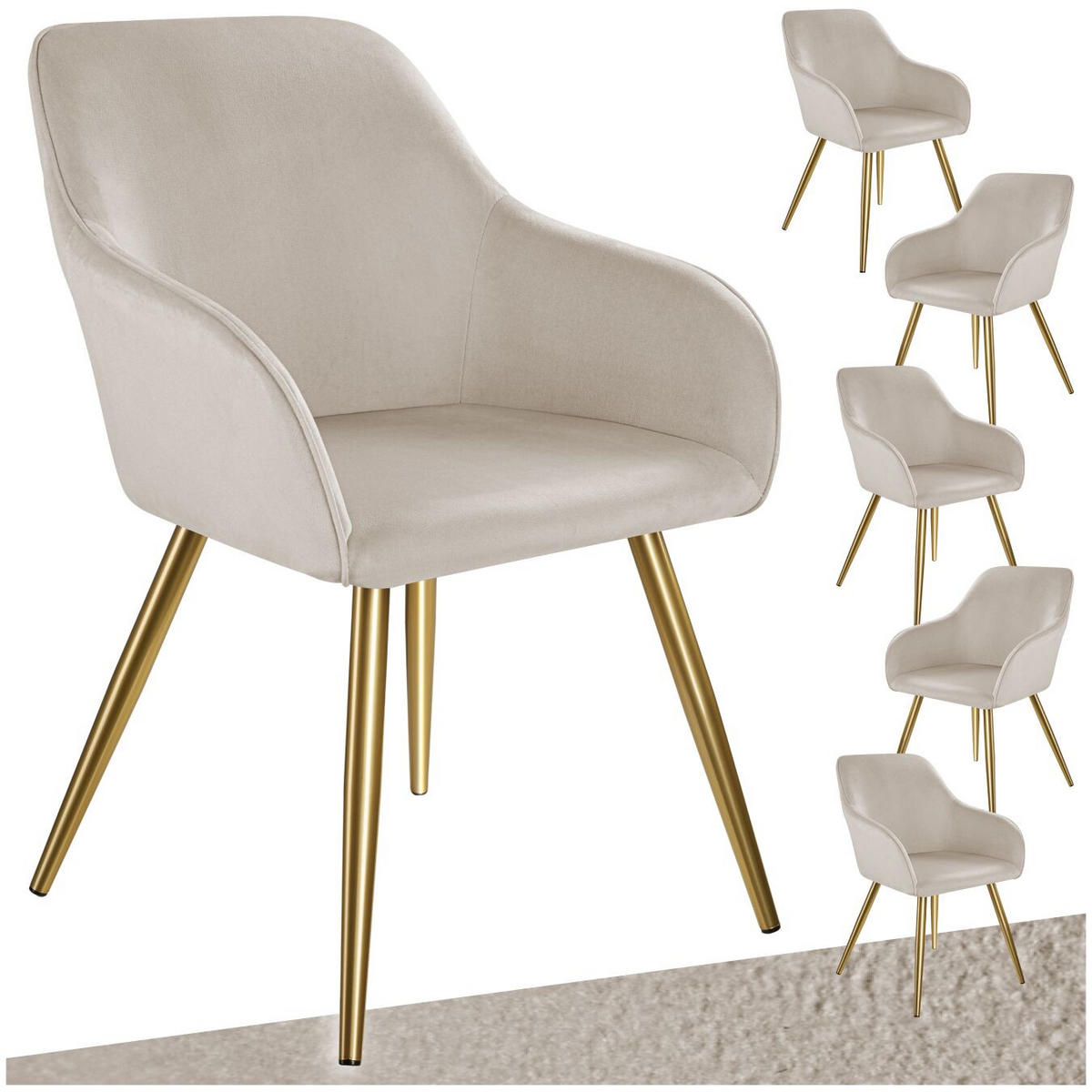 ESSZIMMERSTUHL Marilyn,58 x 62 x 82 cm,taupe/gold - Taupe/Goldfarben, Textil (58/82/62cm) - tectake
