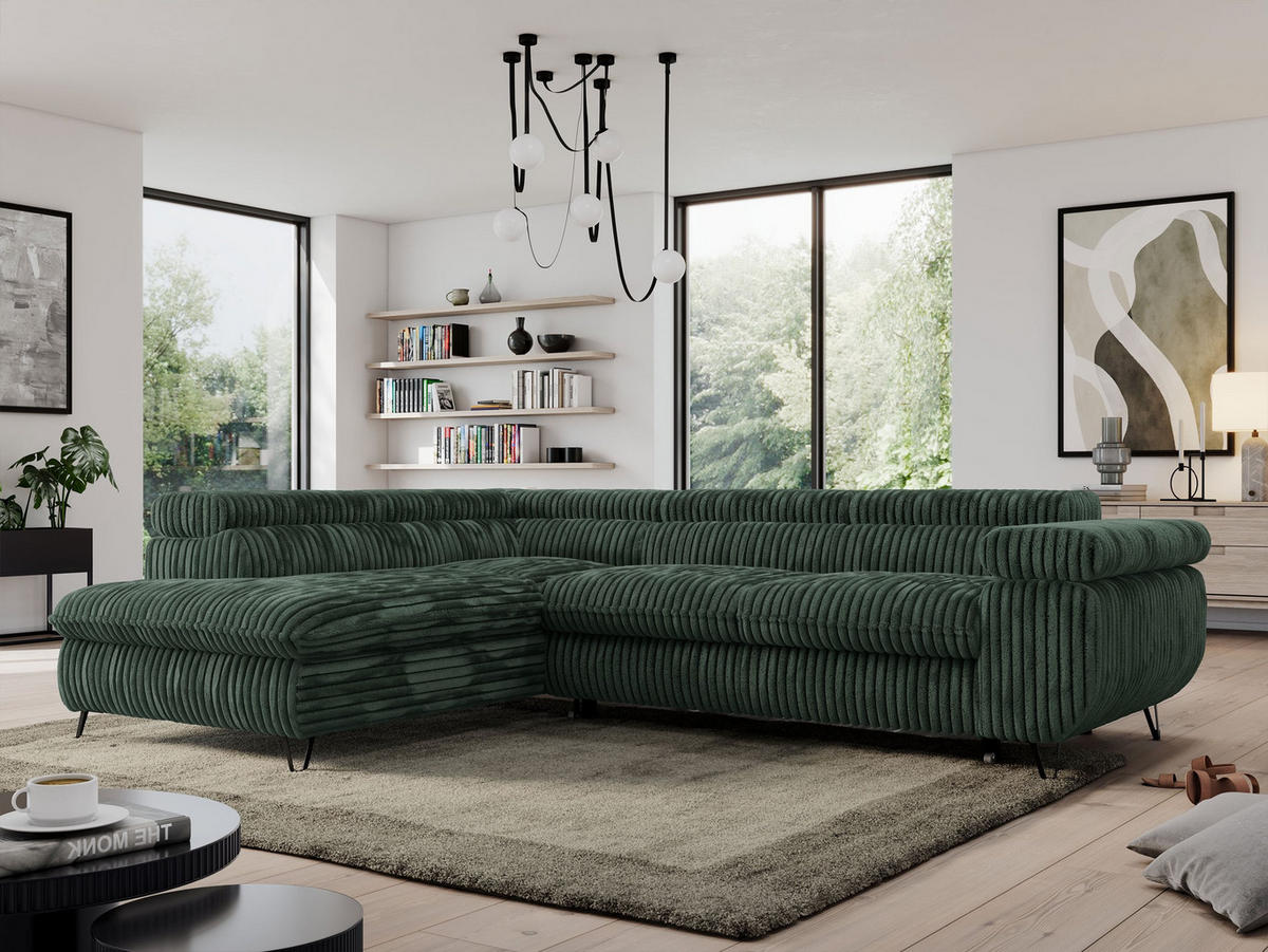 ECKSOFA PEDRO L Grün Cord - Links Seite - Schwarz/Grün, Textil/Metall (208/273cm) - MKS