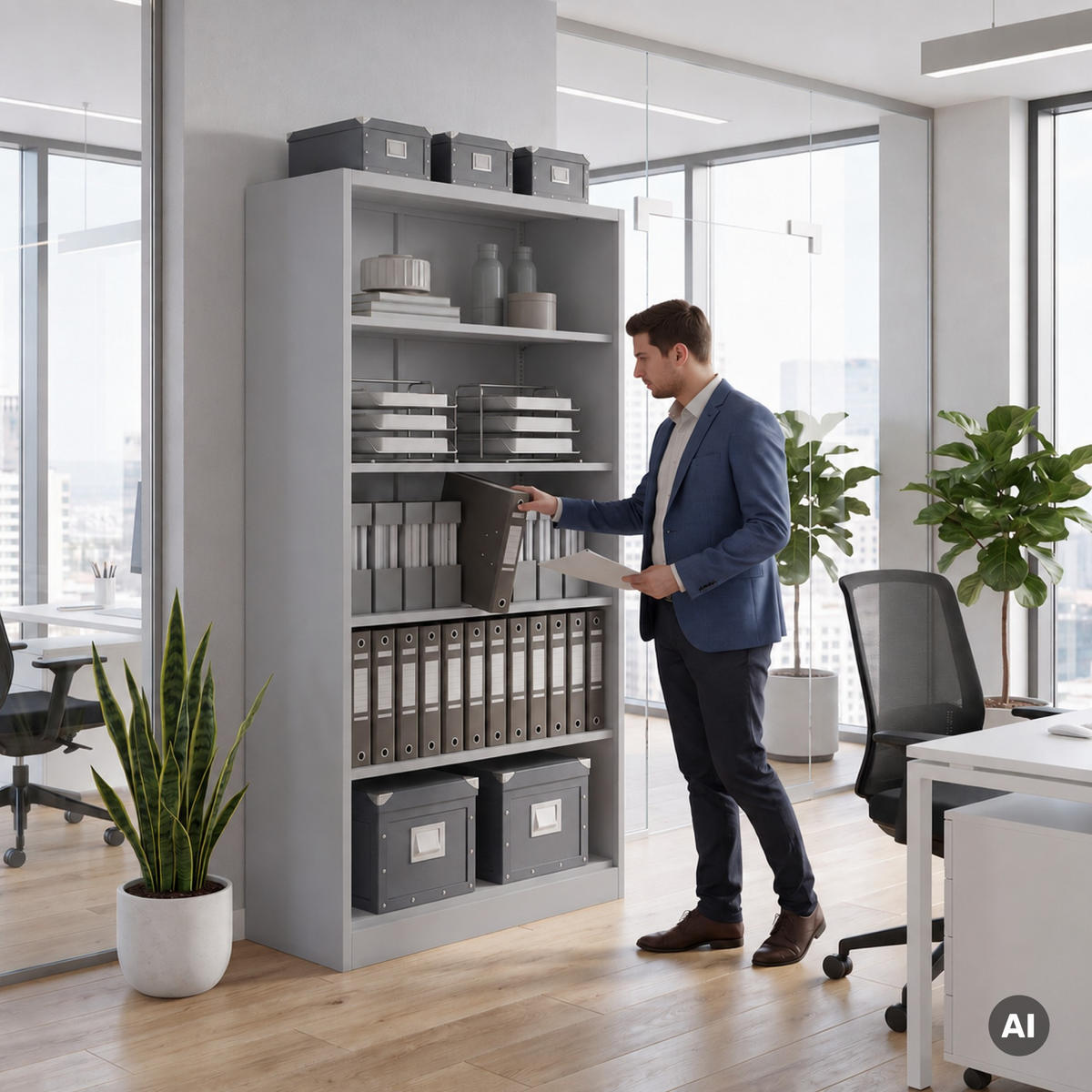 BÜRO-REGAL aus Metall RUFUS 195 × 90 × 45 cm - Grau, Metall (90/195/45cm) - Jan Nowak