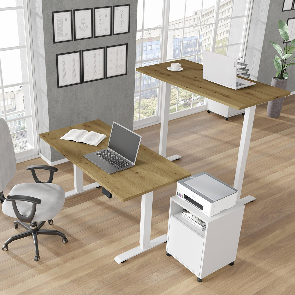 SCHREIBTISCH Ergo Holz und Weiß - Weiß/Braun, Holzwerkstoff (70/140/73cm) - Petits-meubles