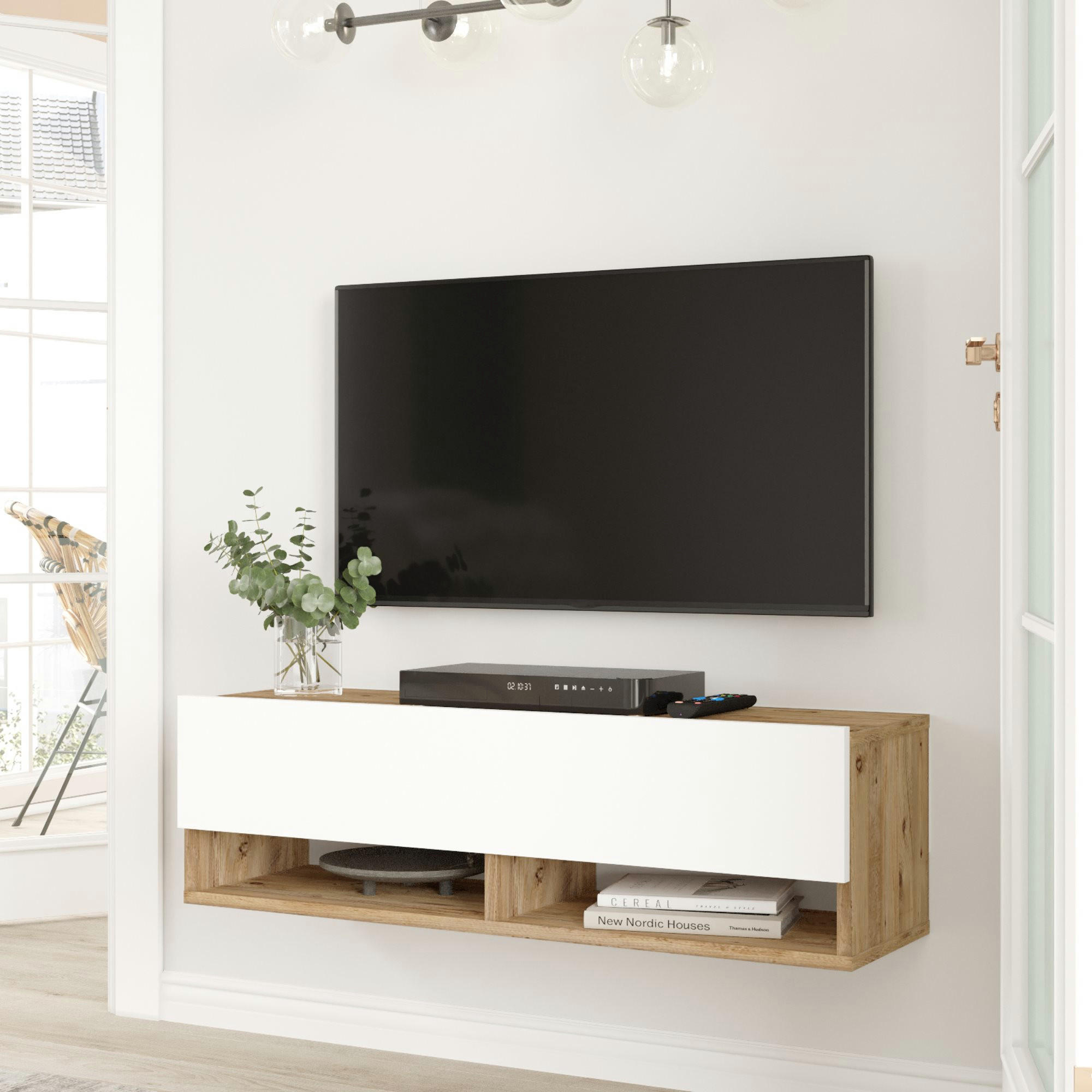 TV-ELEMENT Laitila - Weiß, Holzwerkstoff (100/29.5/31.5cm) - [en.casa]