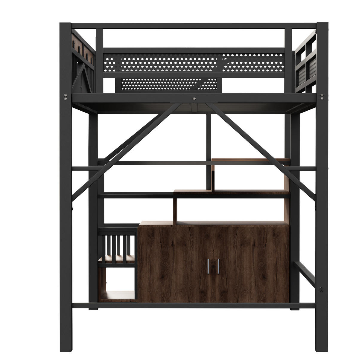 HOCHBETT 140/200 cm Schwarz aus Metall und Holz mit Stauraum - Schwarz, Metall (140/200cm) - OKMYHOME