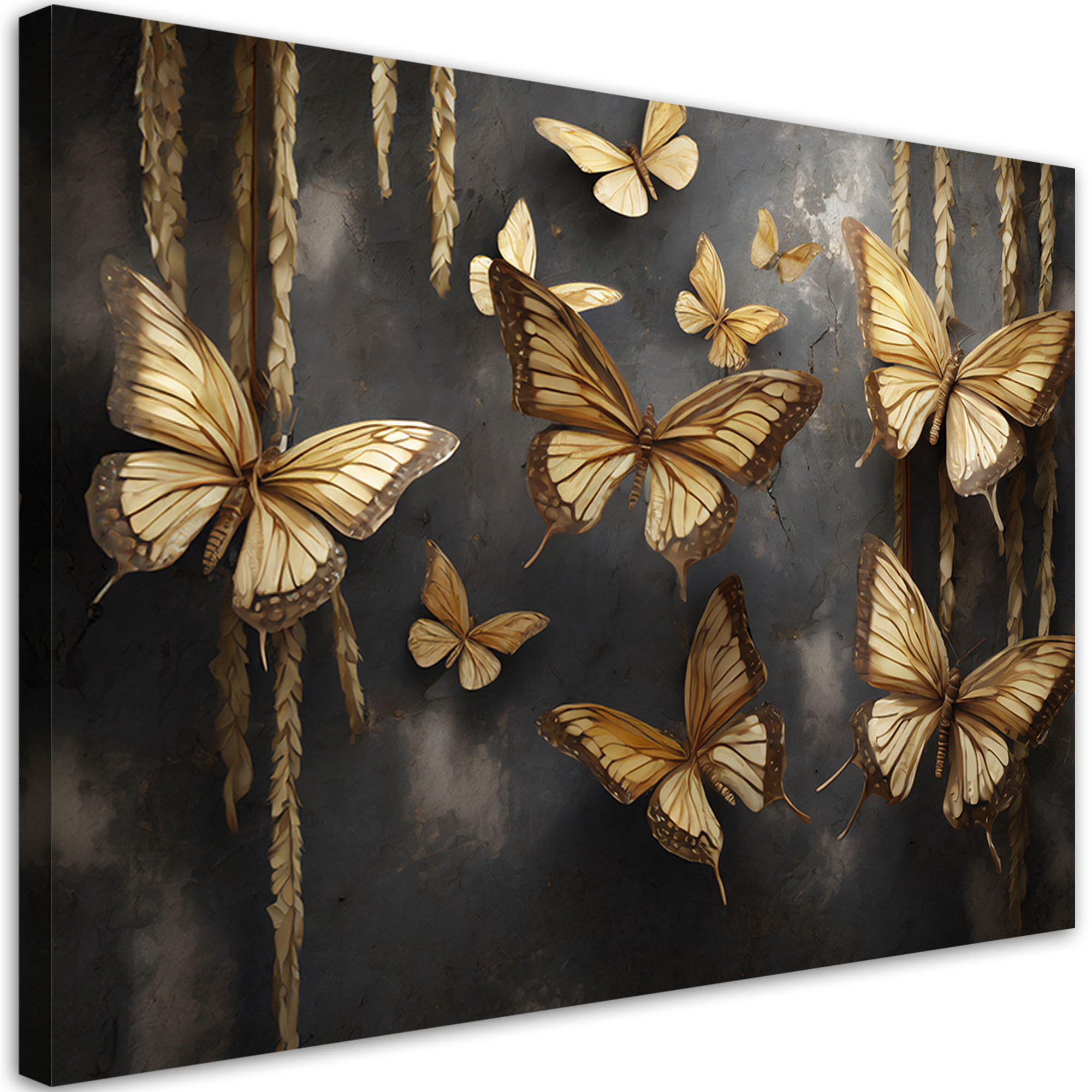 LEINWANDBILD Goldene Schmetterlinge 100x70cm - Goldfarben, Textil (100/70cm) - Feeby