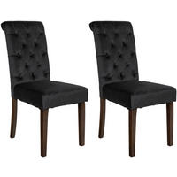 STUHL 2er Set Samt schwarz - Walnussfarben/Schwarz, Holz/Textil (45/98/63cm) - CLP