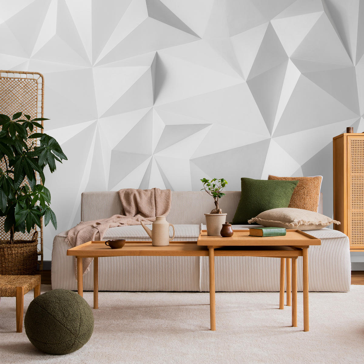 FOTOTAPETE für Büro Moderne Räumlich Abstraktion Minimalismus 350x256 - Weiß/Grau, Papier (350/256cm) - Muralo
