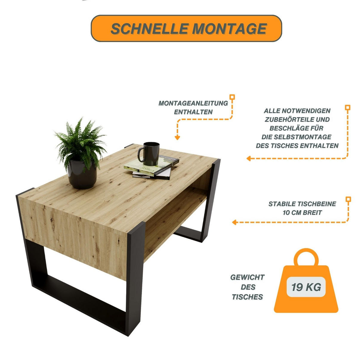 COUCHTISCH Karo92 92/45/53,6 - Eiche Artisan, Holzwerkstoff (54/92/45cm) - RAUMHIRSCH FURNITURE