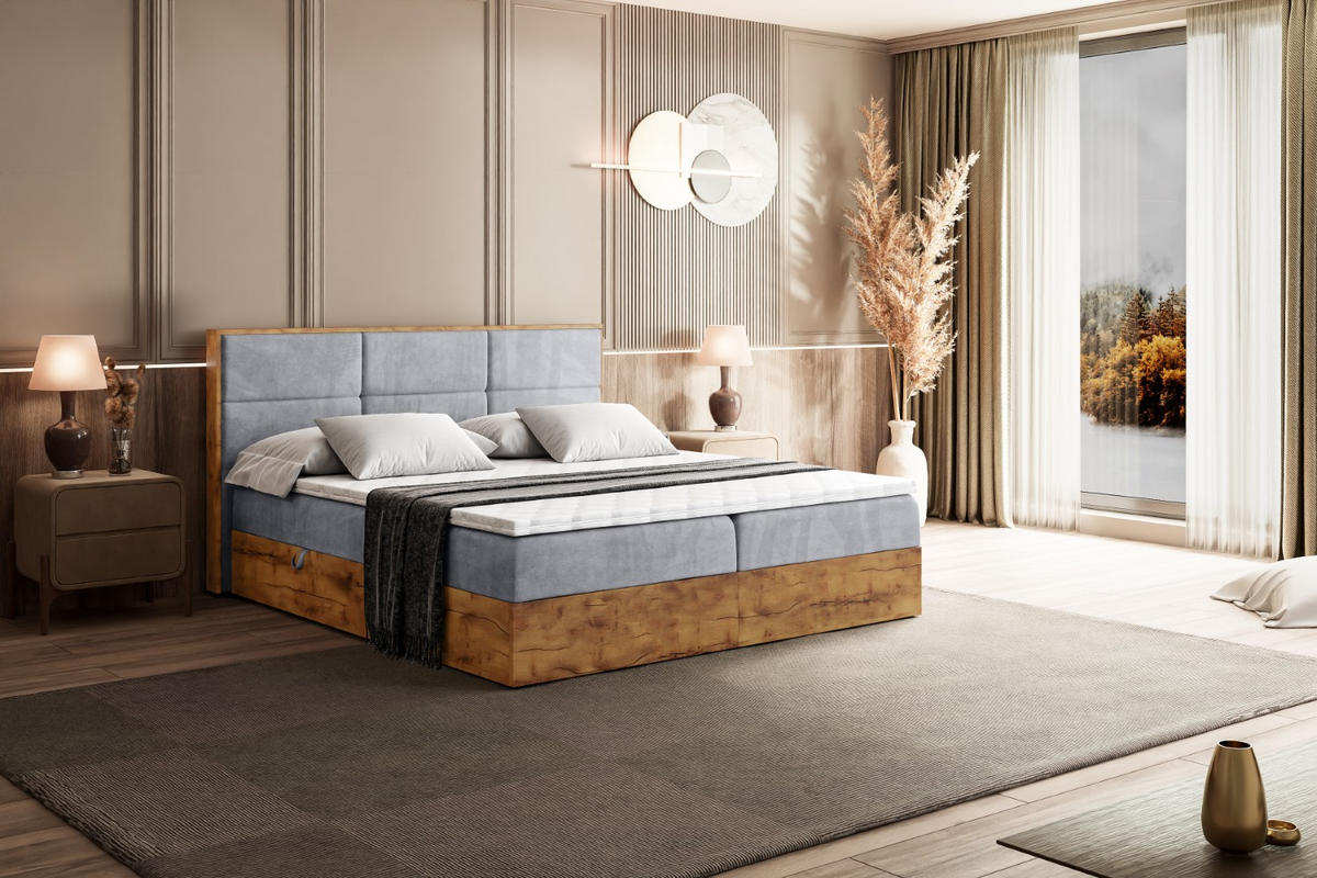BOXBETT mit Matratze H4 und Lattenrost - LOLLI1 - 200x200 - Hellgrau - Grau, Holzwerkstoff/Kunststoff (200/200cm) - ALTDECOR