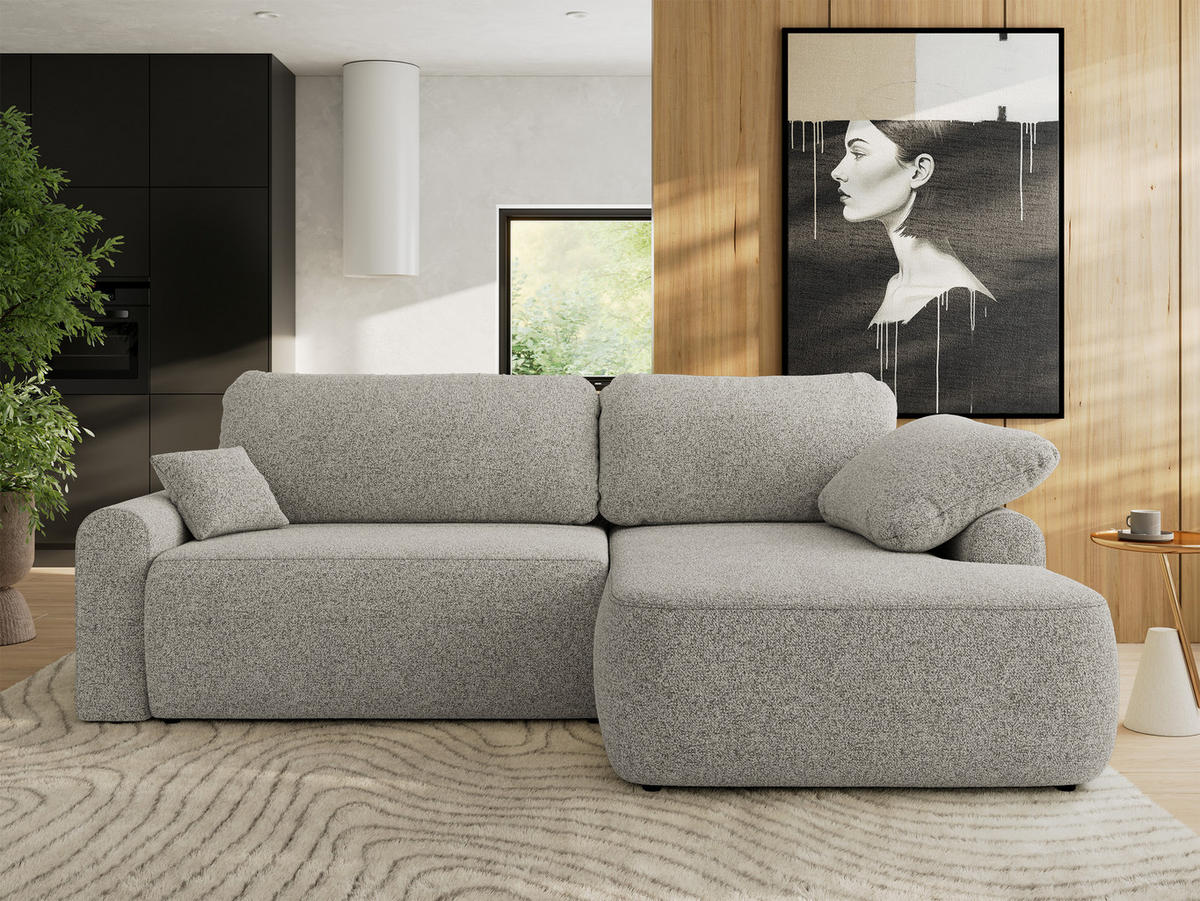 ECKSCHLAFSOFA CUBO L Hellgrau Struktur - rechts - Hellgrau/Schwarz, Kunststoff/Textil (187/273cm) - MKS