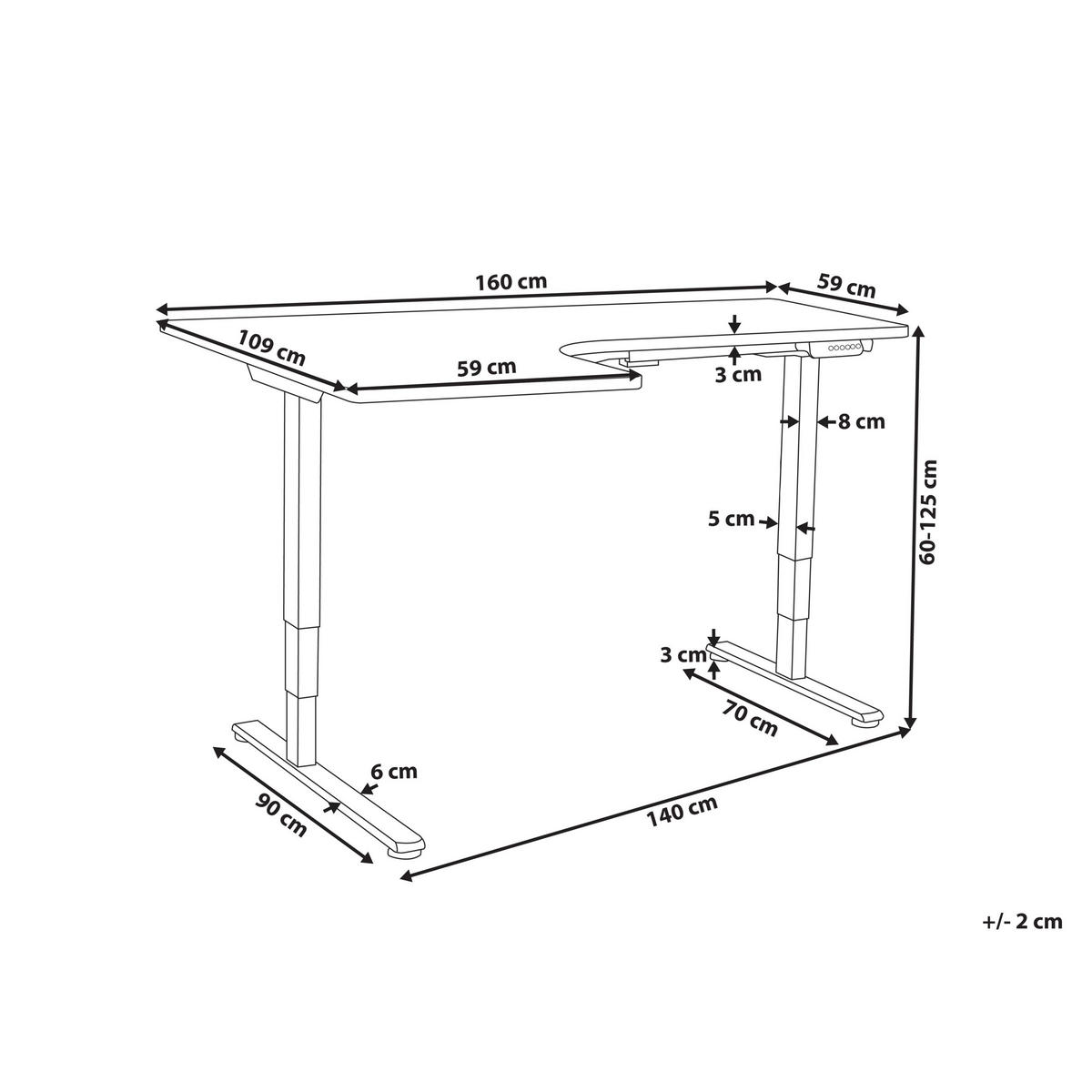 ECKSCHREIBTISCH elektrisch höhenverstellbar 160/109 cm Weiß linksseitig Destines - Weiß, Holzwerkstoff/Metall (109/160/60cm) - Beliani