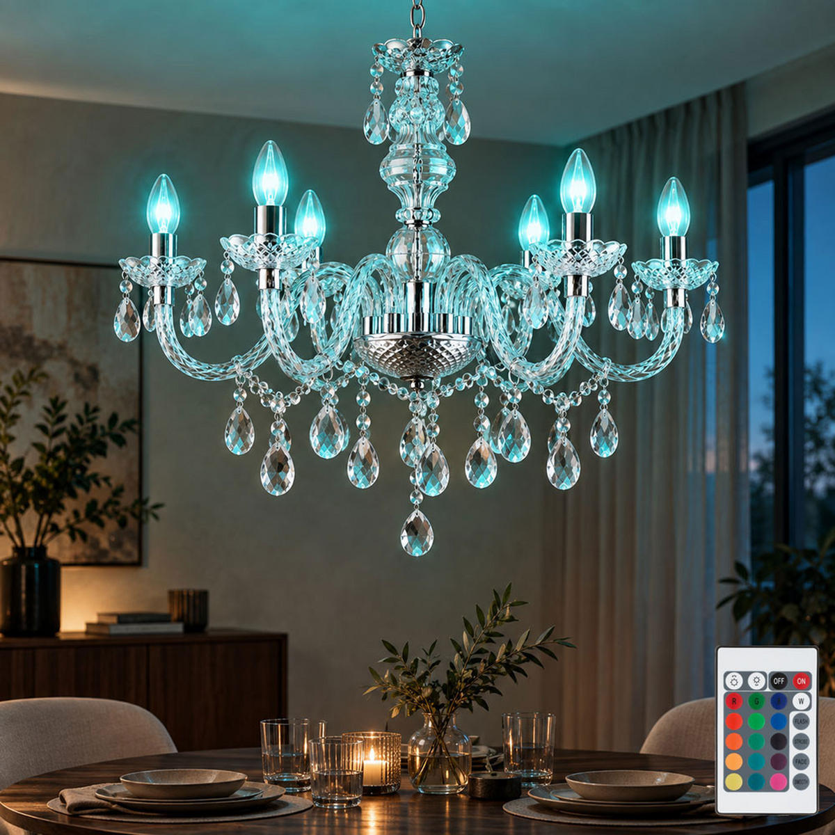 LED KRONLEUCHTER Silber Kristalloptik - Silberfarben, Metall (67/67/166cm) - Globo Lighting
