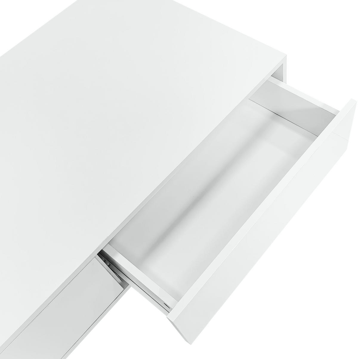 COUCHTISCH 115/55/34 cm weiß hochglänzend mit 2 Schubladen und LED-Beleuchtung - Weiß, Holzwerkstoff (115/55/34cm) - OKWISH