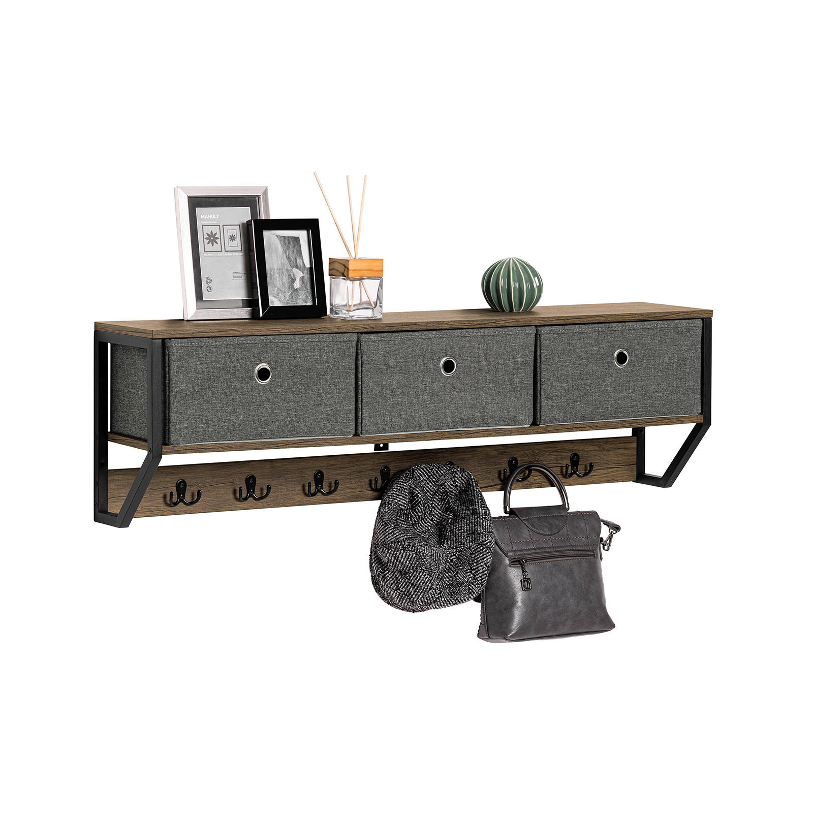 WANDGARDEROBE Vintage - Schwarz/Braun, Holzwerkstoff/Metall (100/30/20cm) - SoBuy